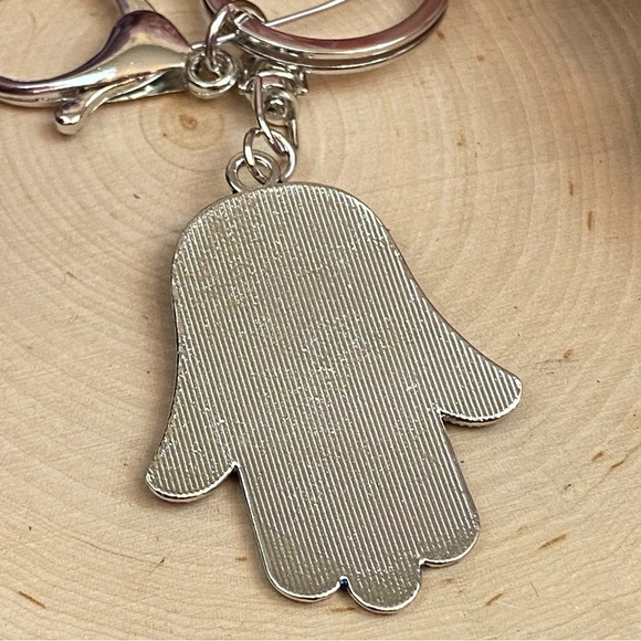 Bohemian Blue Crystal Hamsa Hand with Evil Eye Keychain - Picture 12 of 13